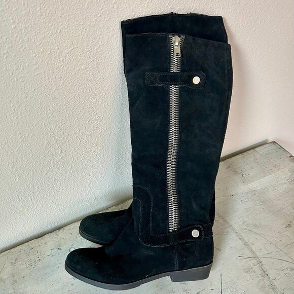 Nine West suede knee high riding boots zippers boho western fall black 6.5 - Picture 6 of 12